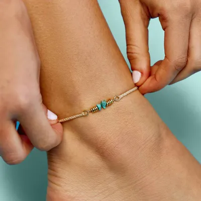 PuraVida Turquoise Chip Braid Anklet