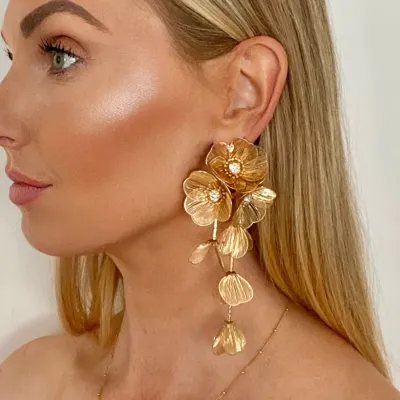 Waterfall Statement Gold Flower Earrings
