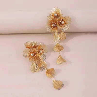Waterfall Statement Gold Flower Earrings