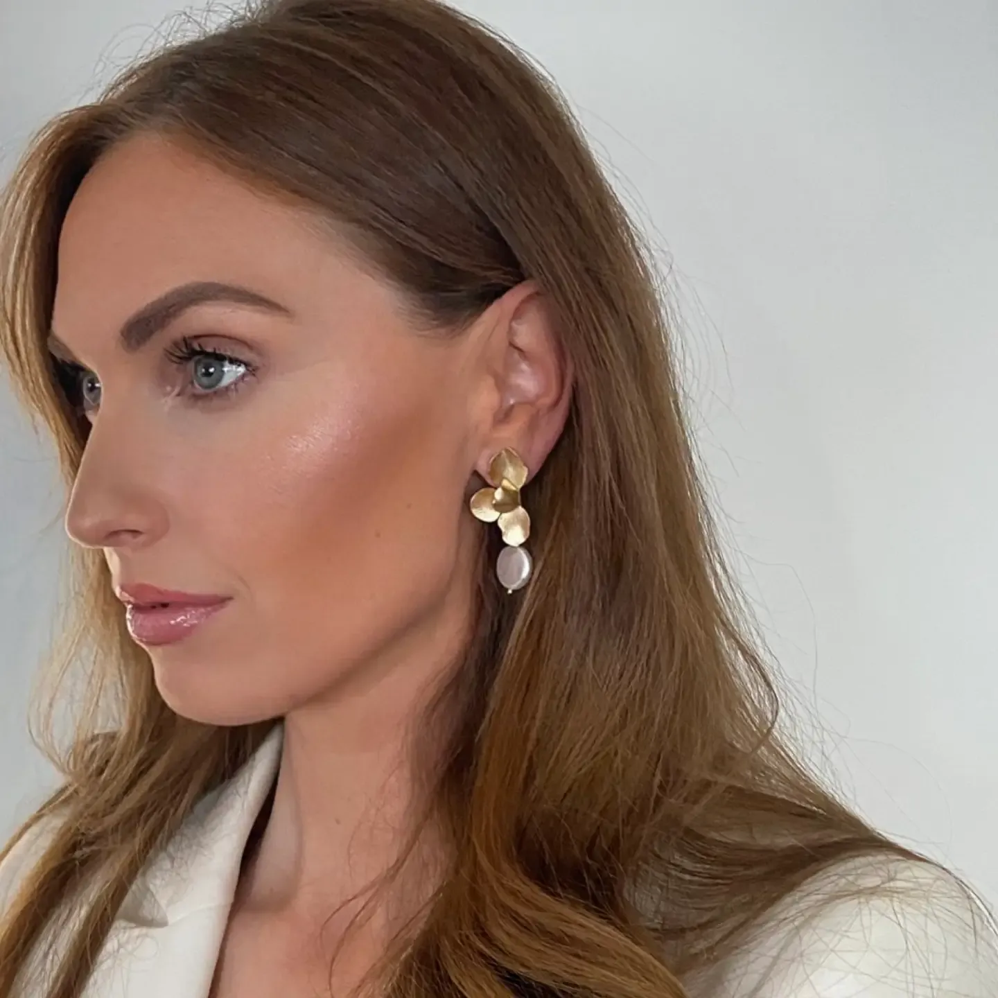 Kiley Gold Folded Flower Earrings