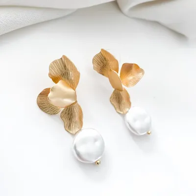 Kiley Gold Folded Flower Earrings