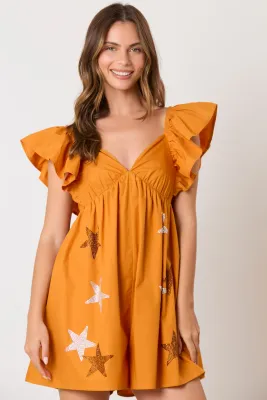 PEACH LOVE Sequin Star Romper