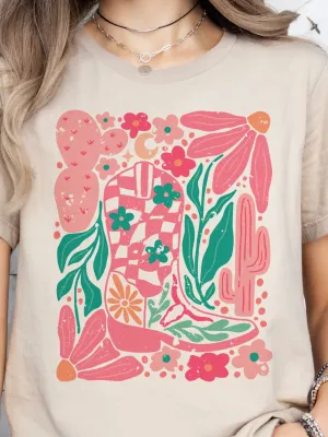 Par.tees Floral Cowgirl Boots Tee