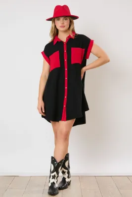 FF Red/Black Color Block Gauze Dress