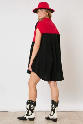 FF Red/Black Color Block Gauze Dress