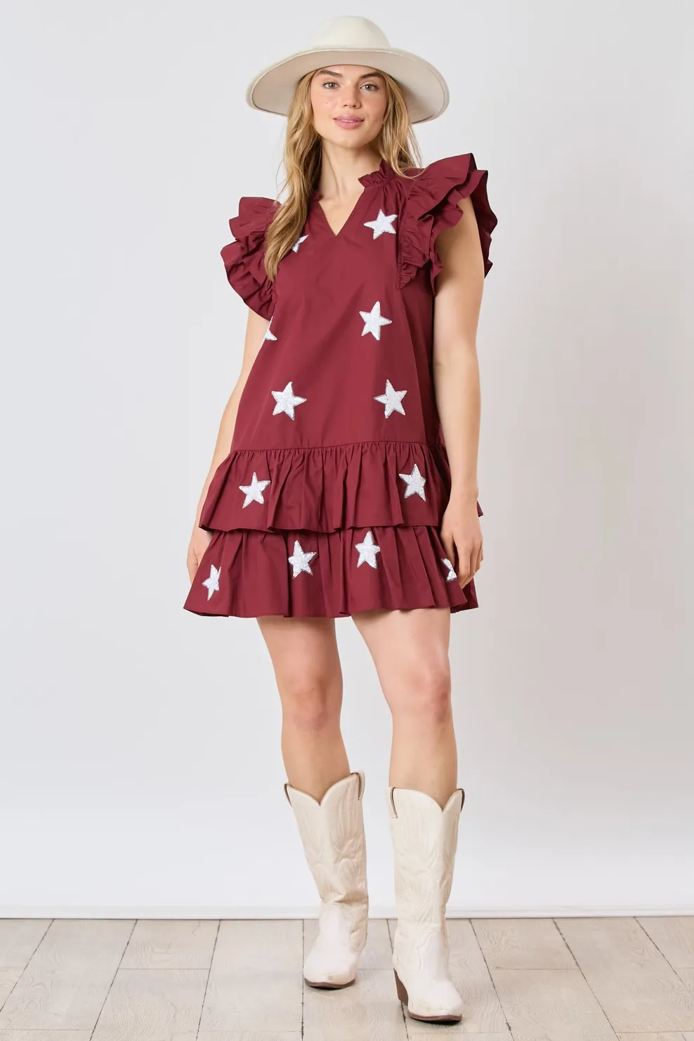 FF Game Day Sequin Star Mini Dress Maroon