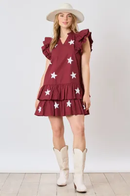 FF Game Day Sequin Star Mini Dress Maroon
