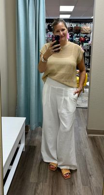 Vine &amp; Love High-Rise Smocked Waist Pants OffWhite
