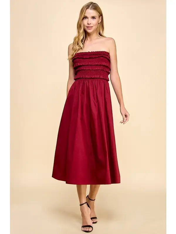 TCEC Strapless Crimson Ruffle Dress
