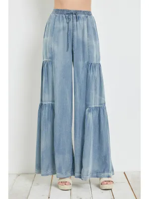 Mustard Seed Ruffle Washed Denim Wide Leg Pants