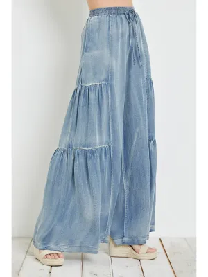 Mustard Seed Ruffle Washed Denim Wide Leg Pants