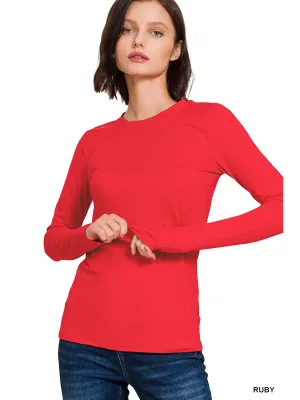 Zenana Microfiber Long Sleeve Round Neck Tee