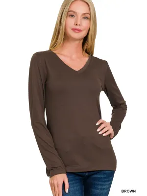 Zenana Microfiber Long Sleeve V-neck Tee