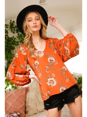 Vine &amp; Love Aubrey Rust V-Neck Blouse