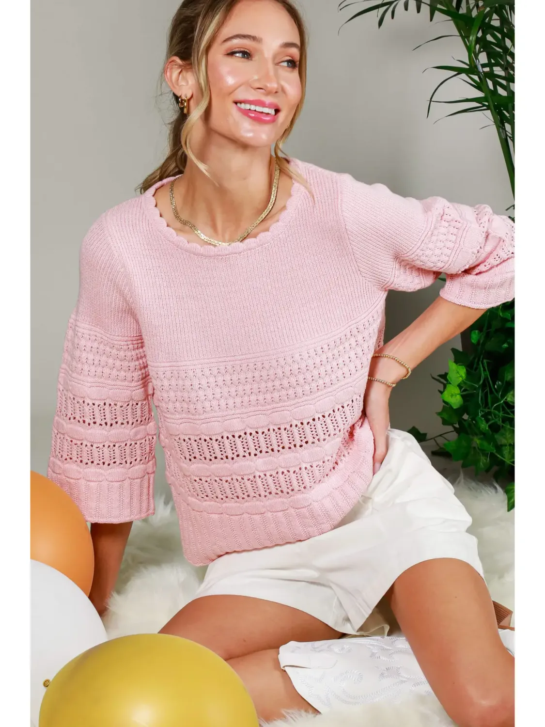 Vine &amp; Love Blake Blush Crochet Sweater