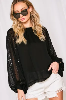Vine &amp; Love Ember Black Sequin Party Top