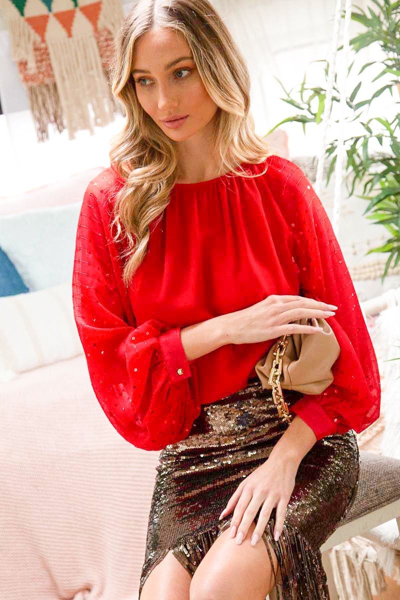Vine &amp; Love Ember Red Sequin Party Top
