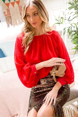 Vine &amp; Love Ember Red Sequin Party Top