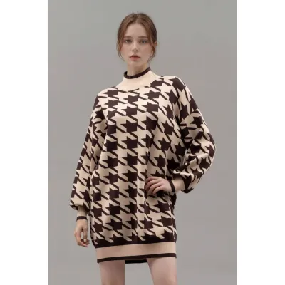 Blu Pepper Houndstooth Sweater Dress