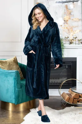 Cozy Hooded Beauty Robe Blue