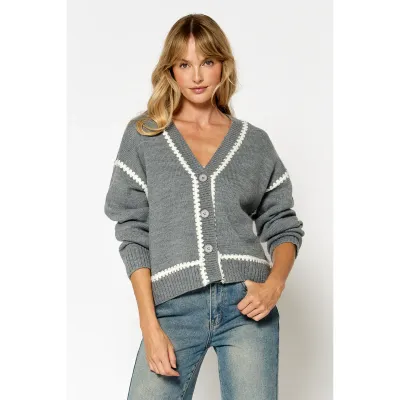 Lalavon Grey Button Down Cardigan