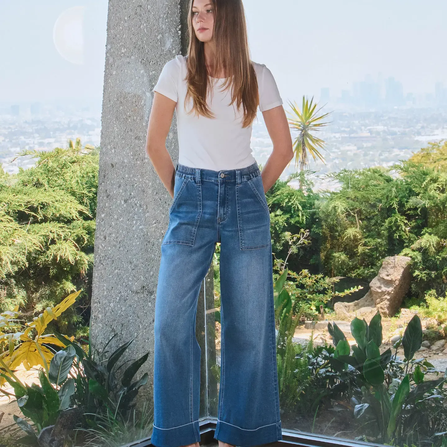 Vervet Enviably High Rise Wide Leg Cuffed Jeans