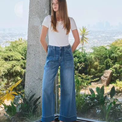 Vervet Enviably High Rise Wide Leg Cuffed Jeans
