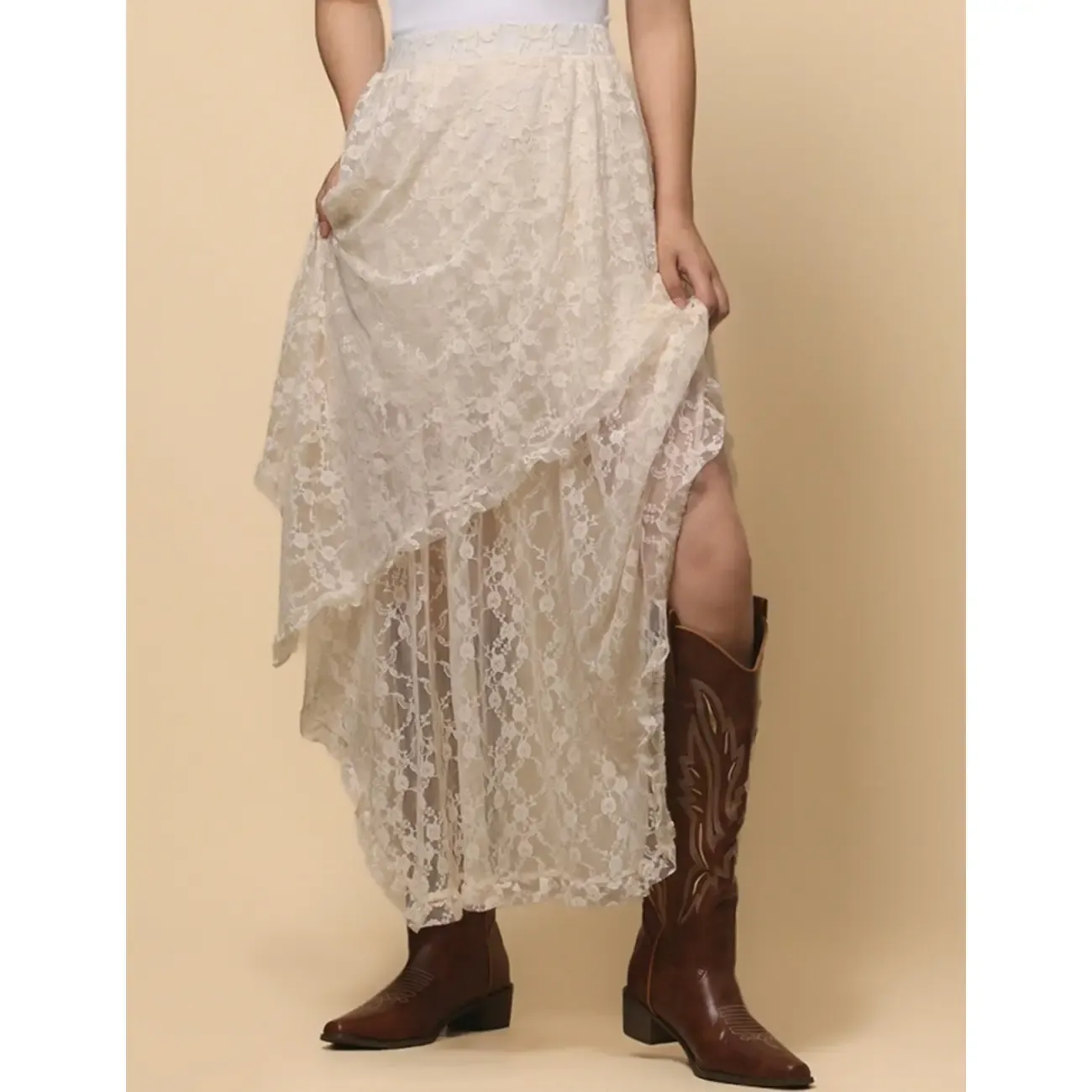 Beige Lace Slip Skirt
