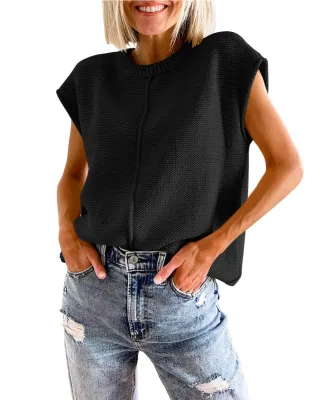 SweetKama Knit Sleeveless Sweater Vest-Black