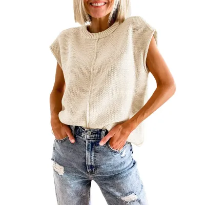 SweetKama Knit Sleeveless Sweater Vest-Cream