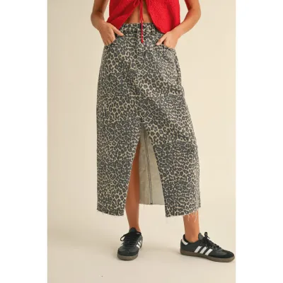 Miou Muse Leopard Print Slit Front Skirt