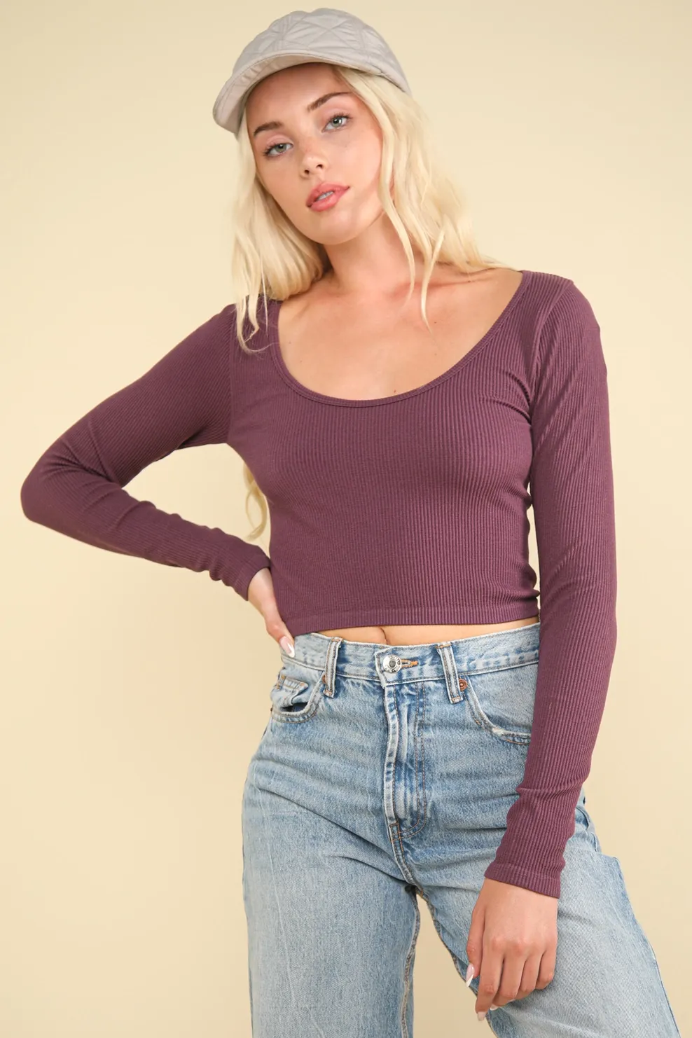 Plum Harlow Rib Crop