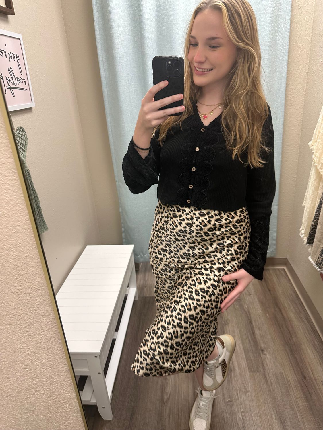Vine &amp; Love Lexi Leopard Satin Skirt- Beige