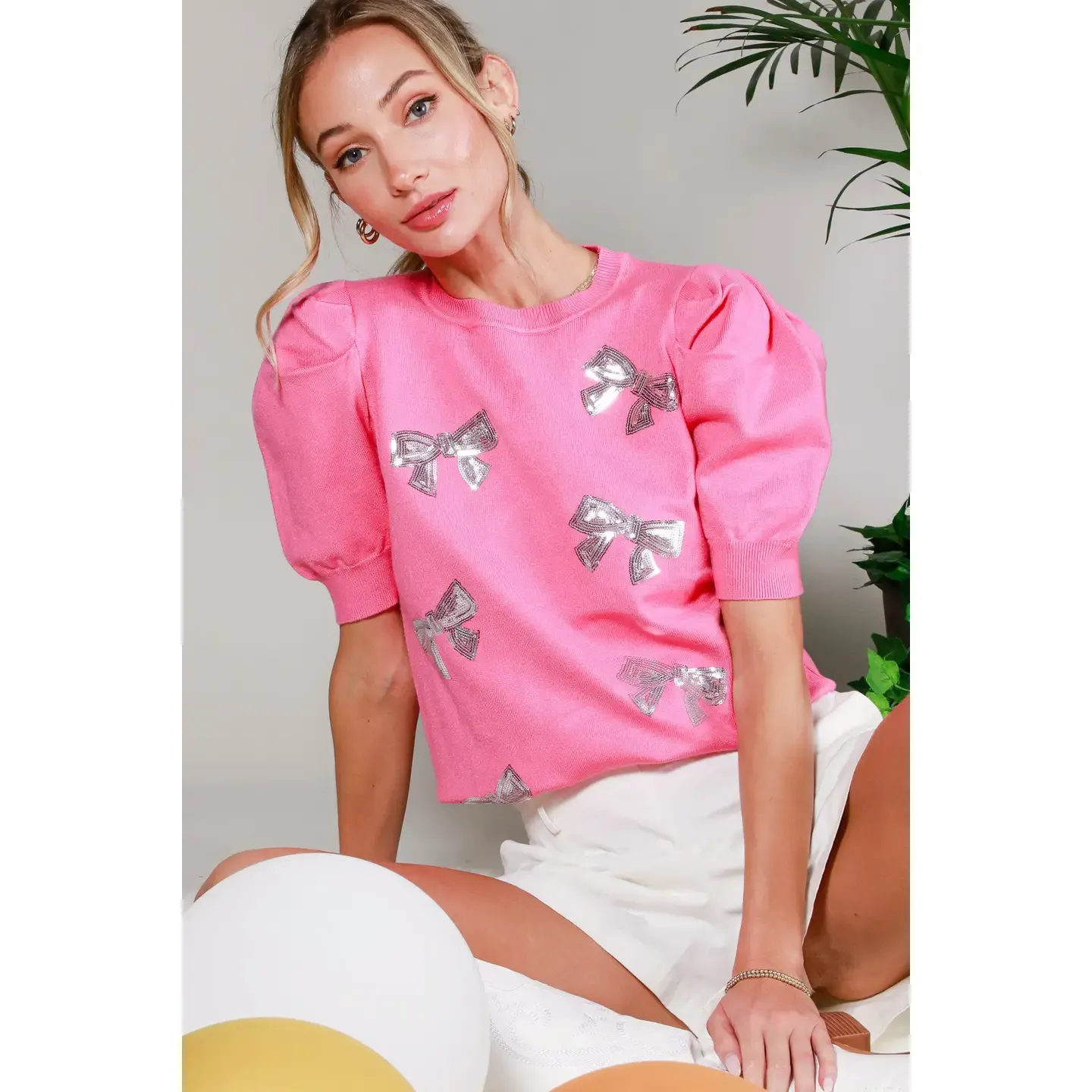 Vine &amp; Love Bow Sequin Top