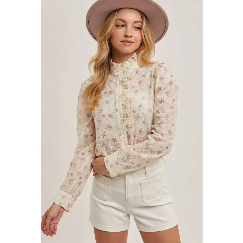S.USA Floral Print Mock Neck Blouse