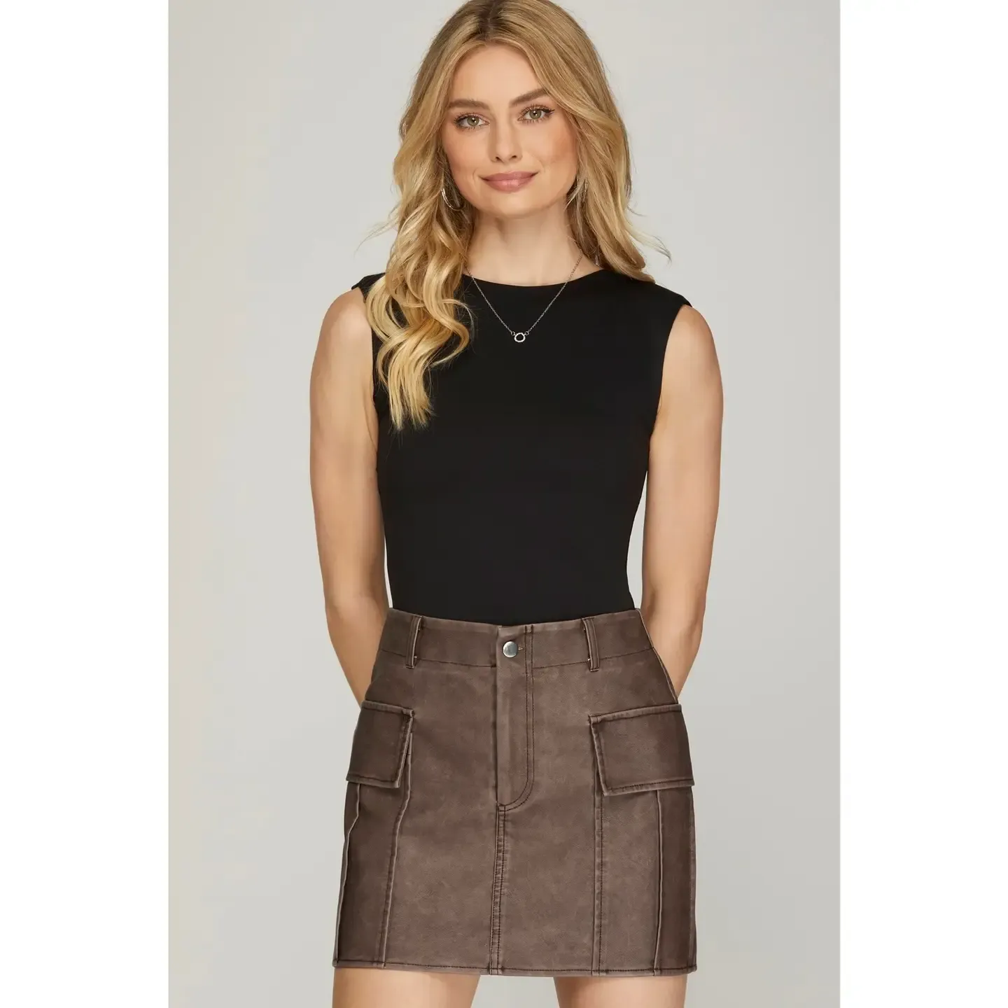 S.USA Kim Faux Leather Cargo Skirt