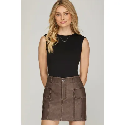 S.USA Kim Faux Leather Cargo Skirt