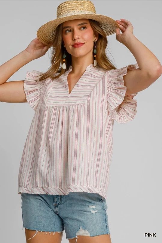 Hallie Striped Babydoll Top-Pink