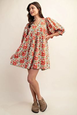 Birdie Floral Print Puff Sleeve Mini Dress