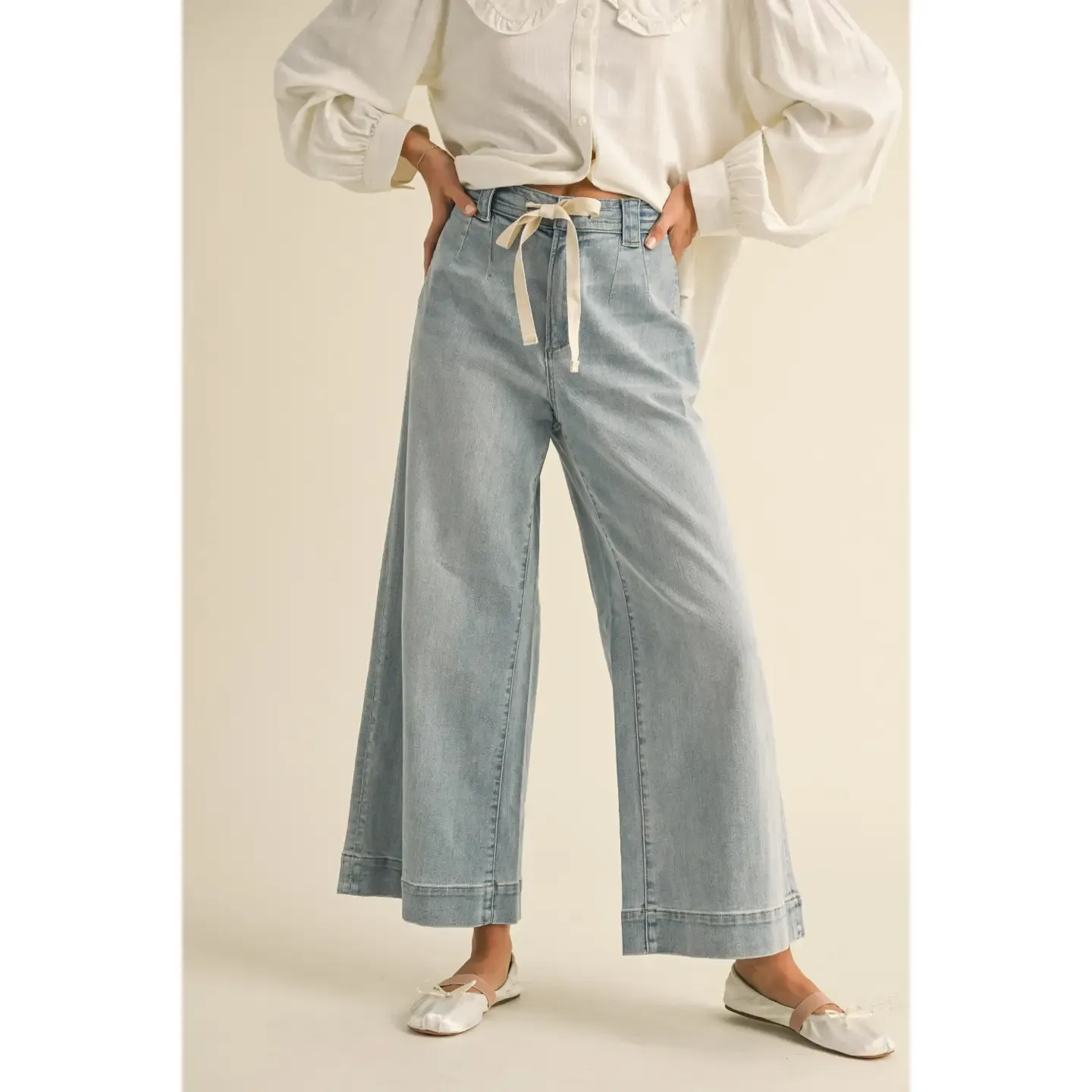 MiouMuse Tie Front Denim Pants