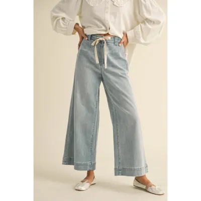 MiouMuse Tie Front Denim Pants
