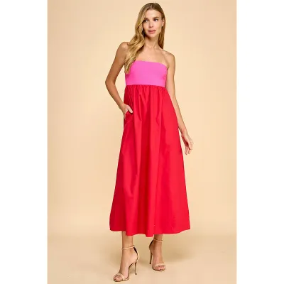 Kali Magenta Strapless Midi Dress