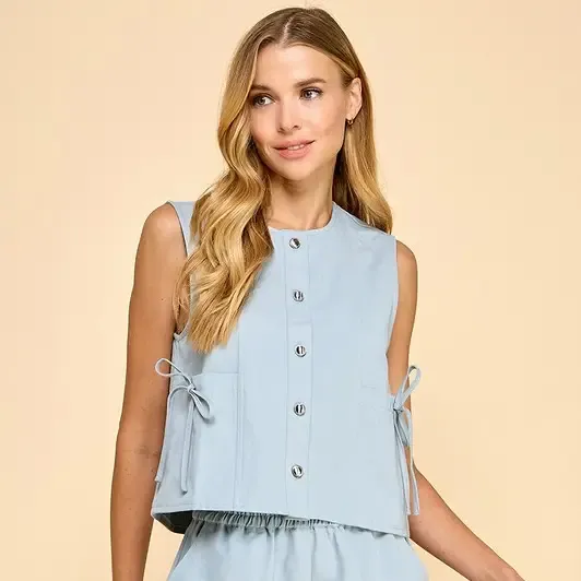 Nia Denim Button Down Top-Blue