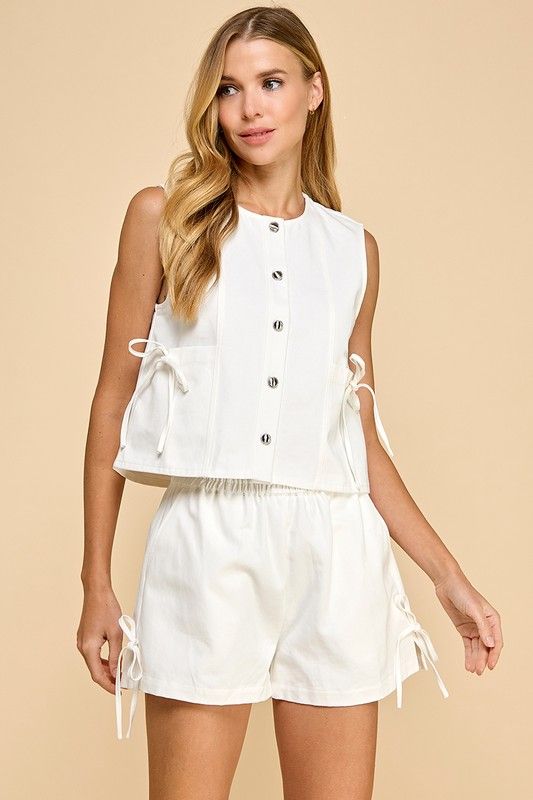 Nia Denim Button Down Top-White