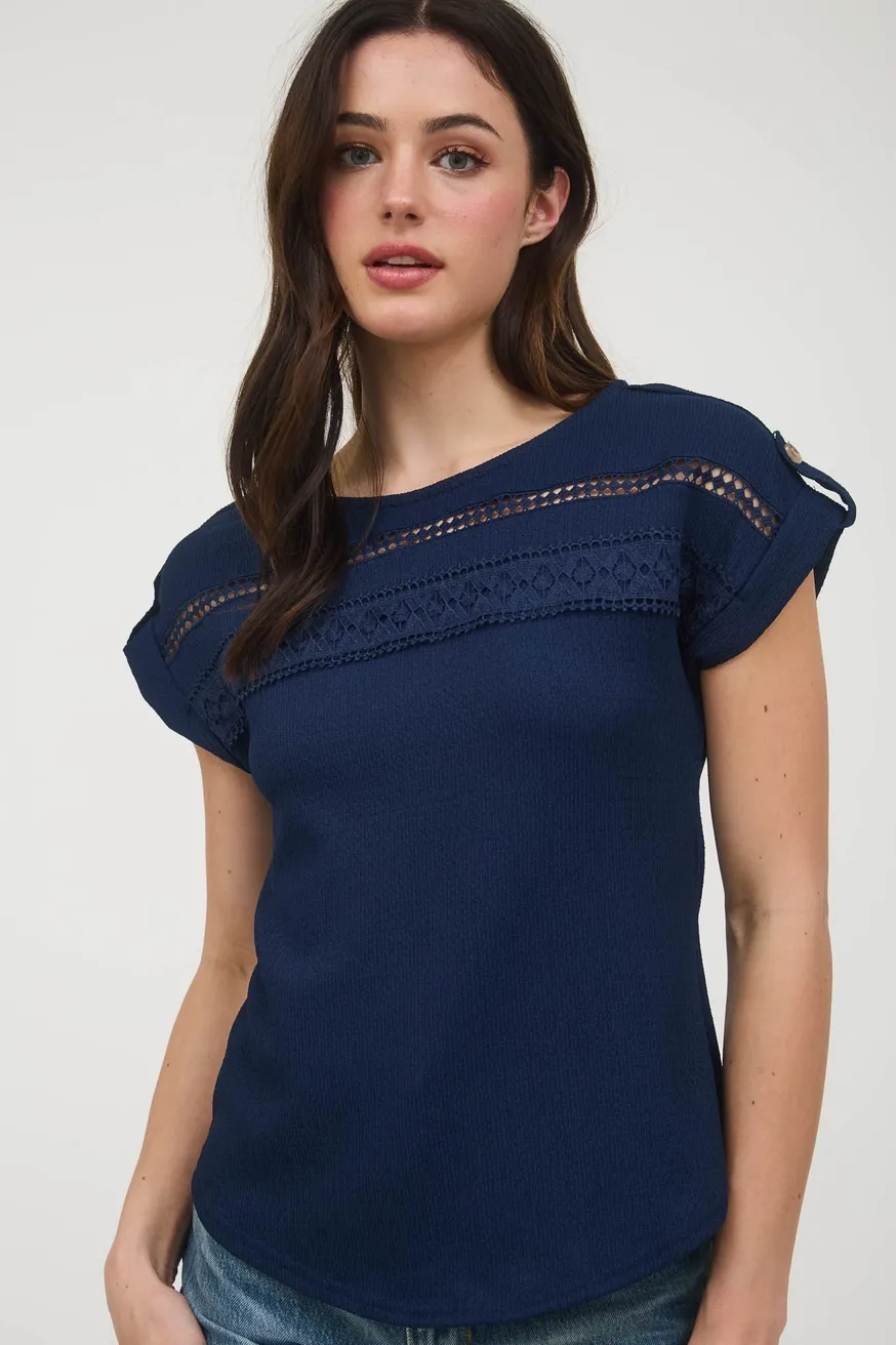 Maisie Navy Crinkle Top