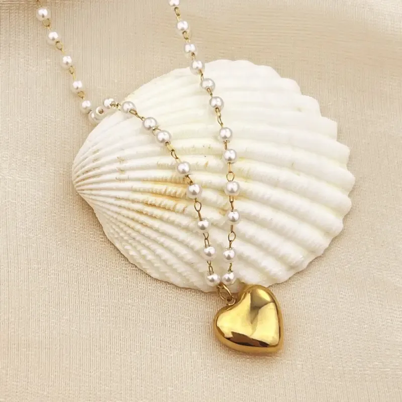 JOSSLYN 18K Stainless Steel Pearl Heart Necklace 