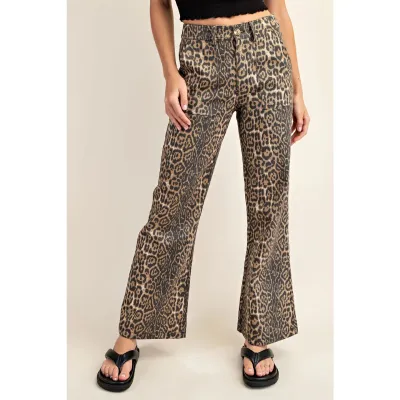S.USA Leopard Print Flare Jeans