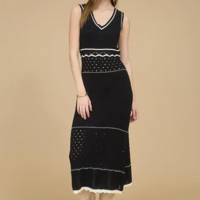 B.Pepper Jessica Black Crochet Midi Dress