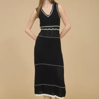B.Pepper Jessica Black Crochet Midi Dress
