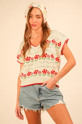 Very J Flower Knit Top